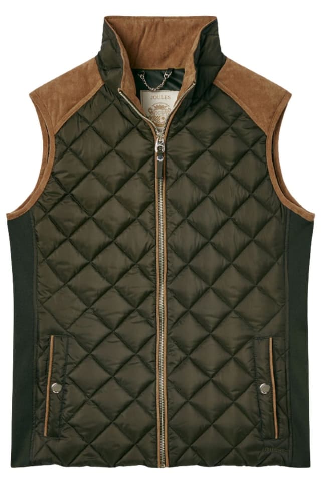 Joules Women's Braemar Luxe Showerproof Diamond Quilted Gilet - Green Product Image