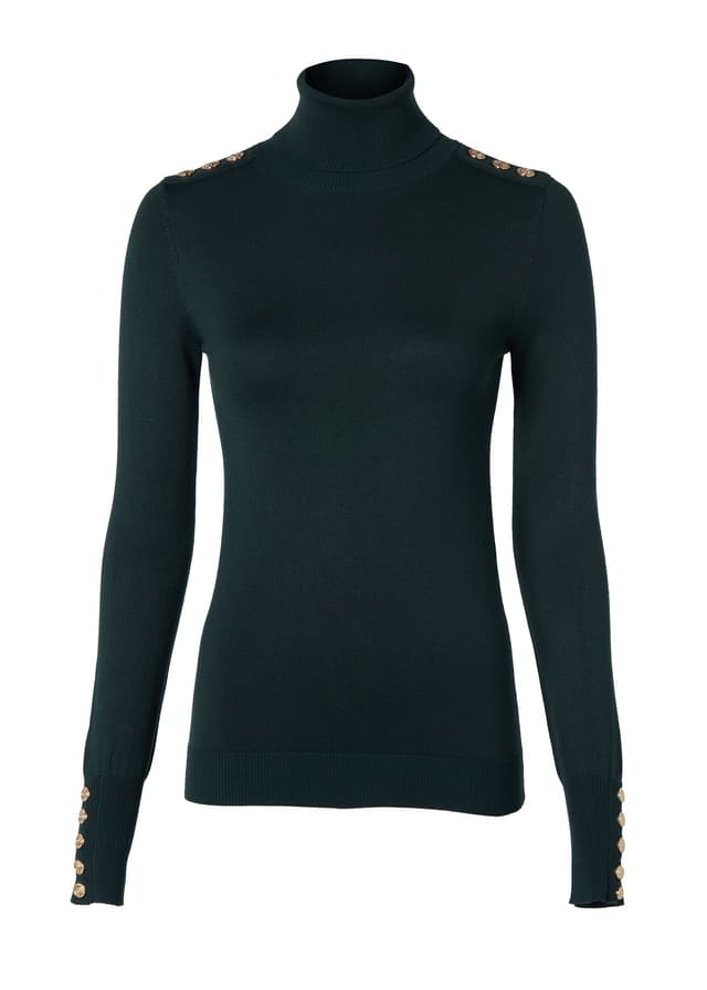 Holland Cooper Women's Buttoned Knit Roll Neck - Deep Emerald Product Image