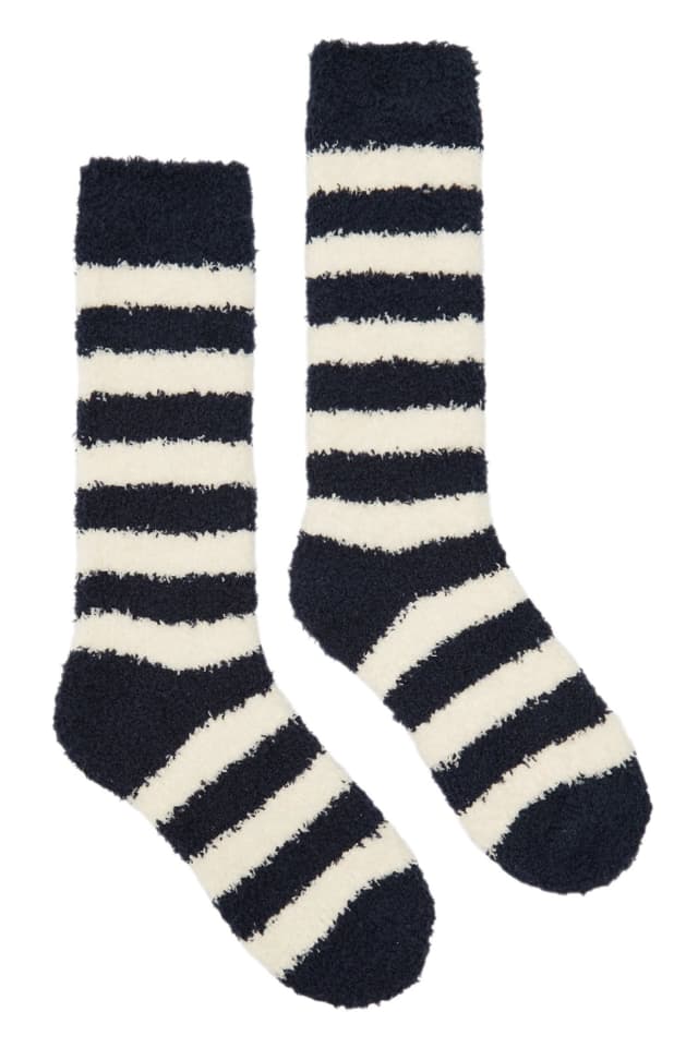 Joules Women's Fluffy Socks - Navy Stripe Product Image