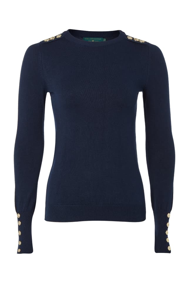 Holland Cooper Women's Buttoned Knit Crew Neck - Ink Navy Product Image