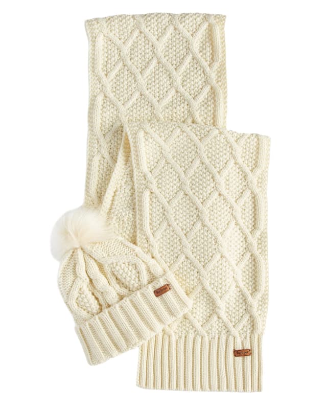 Barbour Women's Ridley Pom Beanie & Scarf Gift Set - Cream Product Image