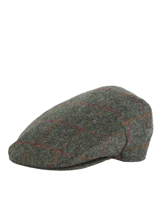 Barbour Crieff Flat Cap - Olive/Red Overcheck Product Image