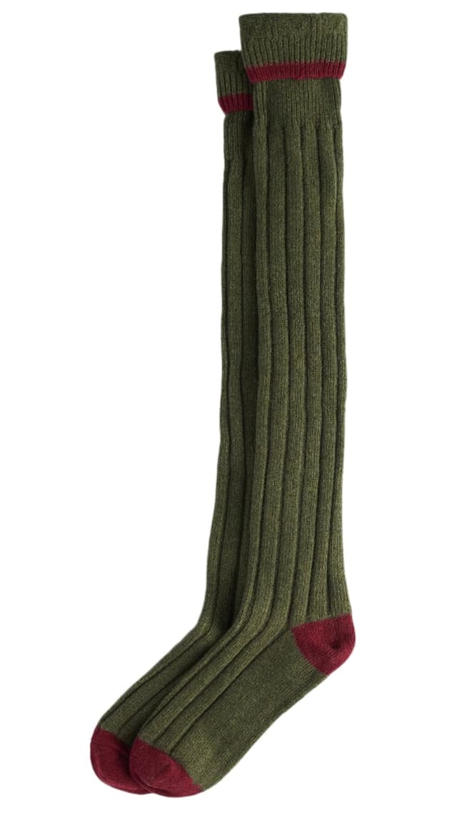 Barbour Men's Contrast Merino Wool Gun Stockings - Olive/Cranberry Product Image