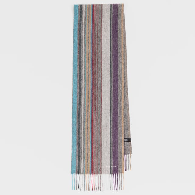 Paul Smith Men's Wool Multi Colour Stripe Scarf - Grey Product Image