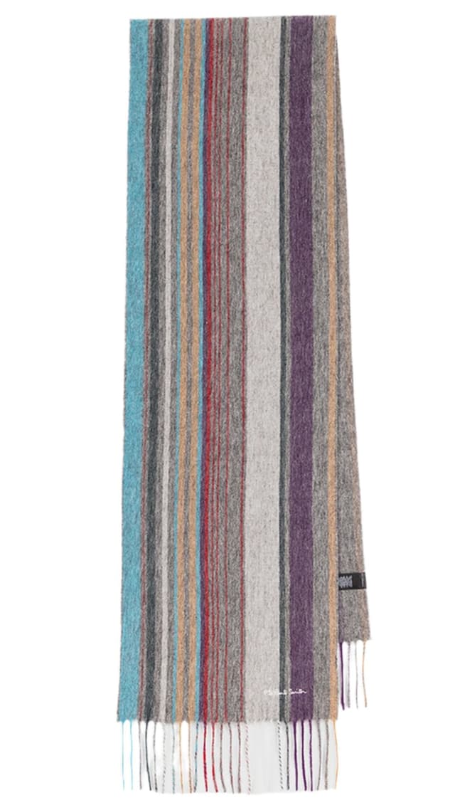 Paul Smith Men's Wool Multi Colour Stripe Scarf - Grey Product Image