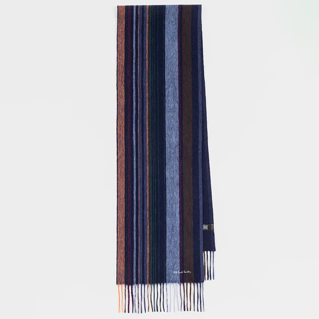 Paul Smith Men's Wool Multi Colour Stripe Scarf - Navy Product Image