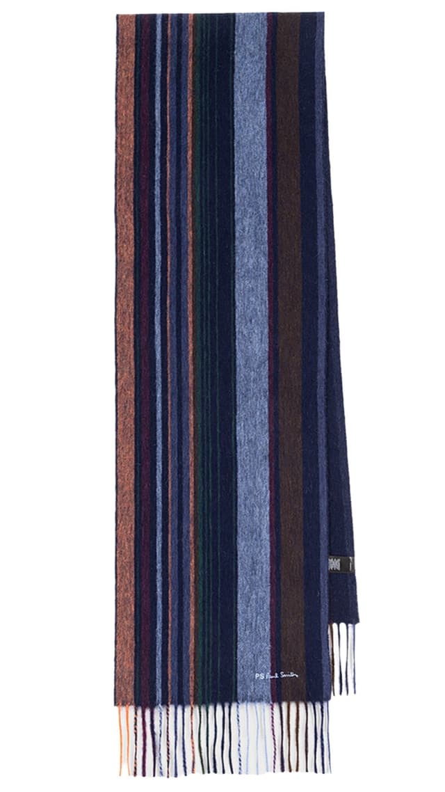 Paul Smith Men's Wool Multi Colour Stripe Scarf - Navy Product Image