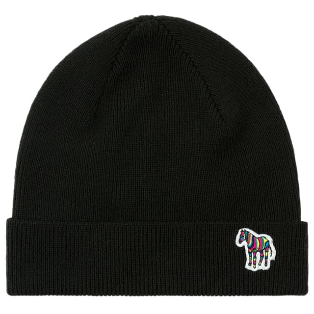 Paul Smith Men's Zebra Logo Ribbed Lambswool Beanie Hat - Black Product Image