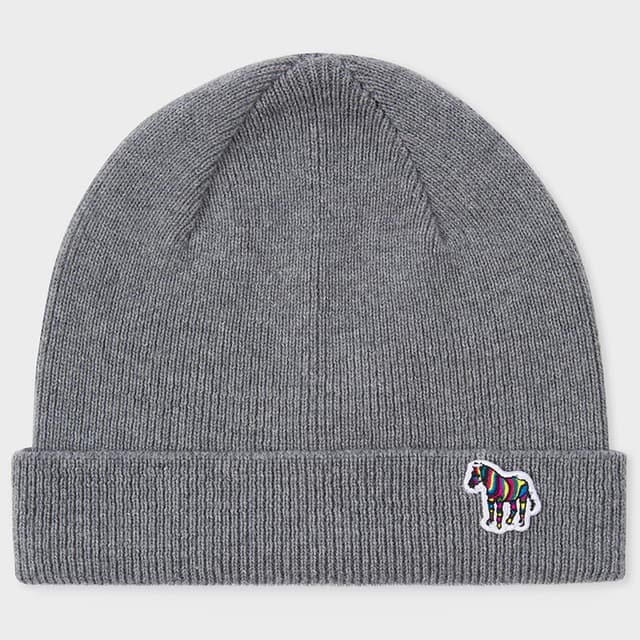 Paul Smith Men's Zebra Logo Ribbed Lambswool Beanie Hat - Grey Product Image