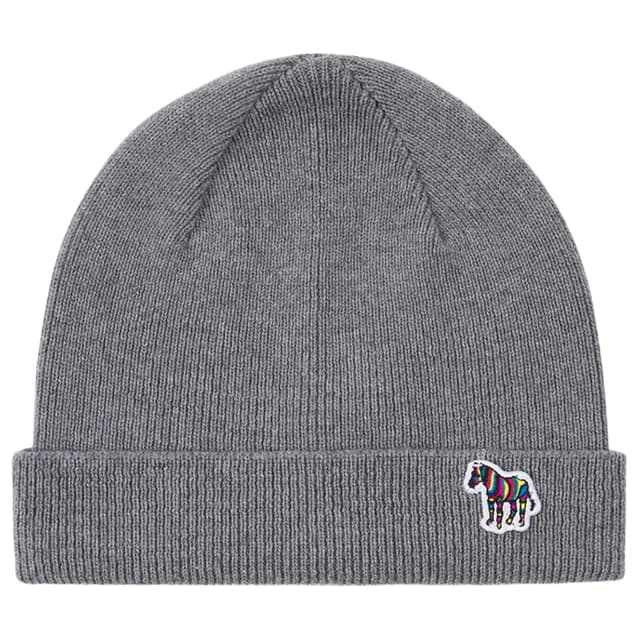 Paul Smith Men's Zebra Logo Ribbed Lambswool Beanie Hat - Grey Product Image