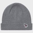 Paul Smith Men's Zebra Logo Ribbed Lambswool Beanie Hat - Grey Colour thumbnail