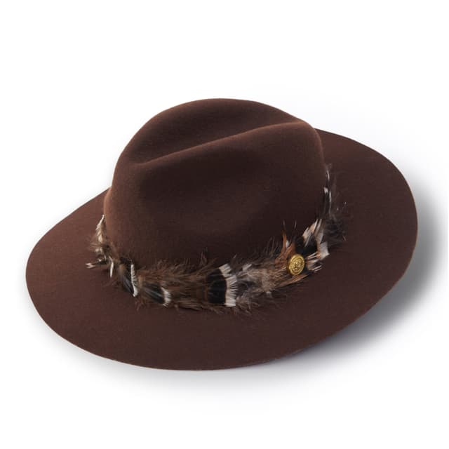 Holland Cooper Trilby Hat Iridescent Feather Band - Chocolate Product Image