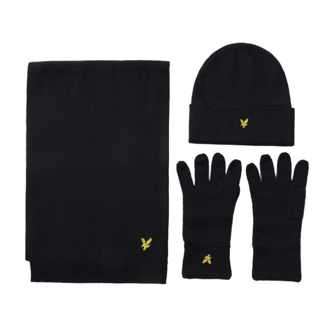 Lyle & Scott Men's Checked Scarf And Beanie Gift Set - Dark Navy Product Image