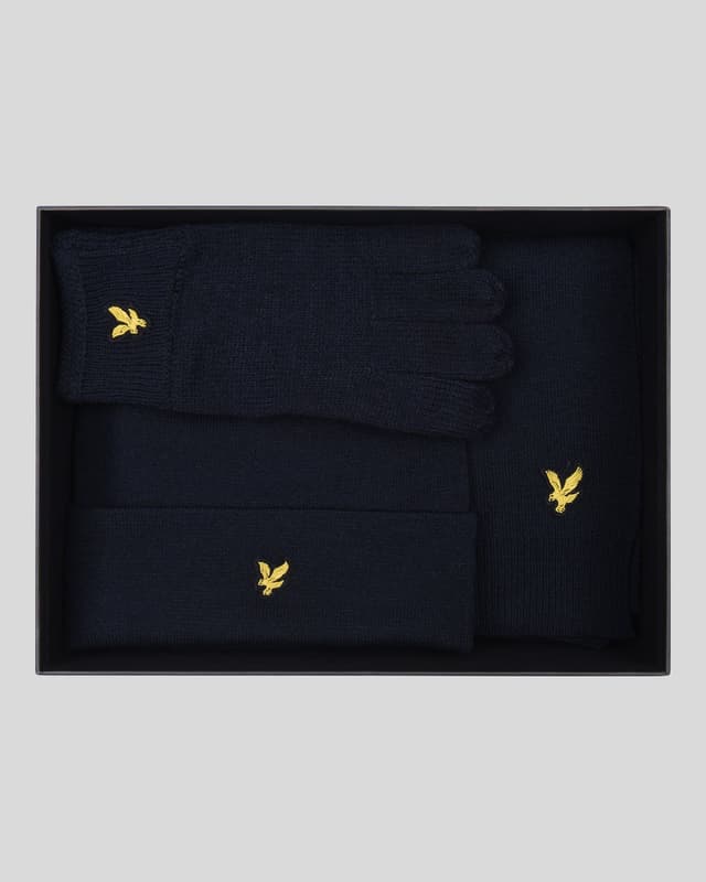 Lyle & Scott Men's Checked Scarf And Beanie Gift Set - Dark Navy Product Image