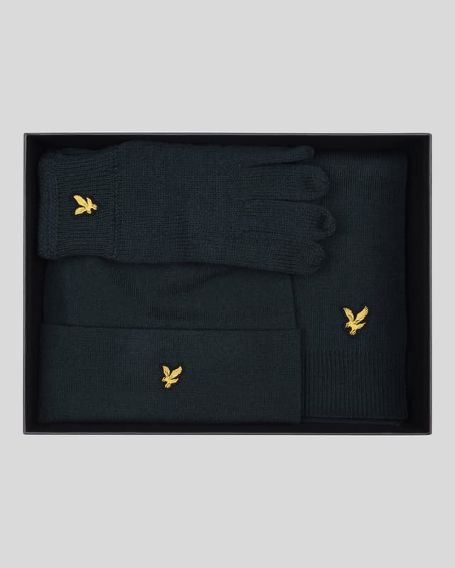 Lyle & Scott Men's Checked Scarf And Beanie Gift Set - Argyle Teal Product Image